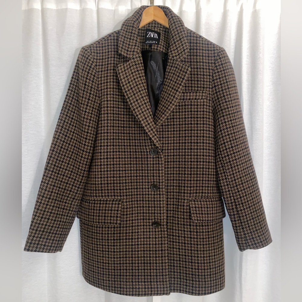 Zara Houndstooth Double Breasted Blazer. Women’s Small.Olive Green, Brown, Black